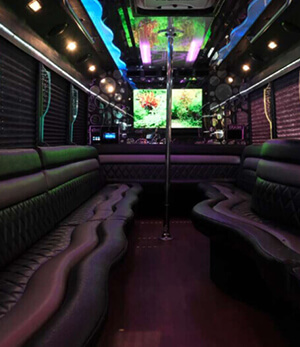 party bus interior with TV